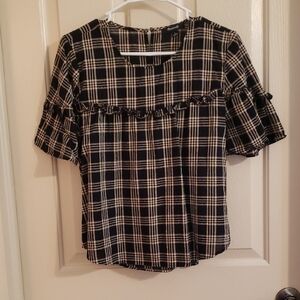 Madewell Black and Cream Plaid Blouse